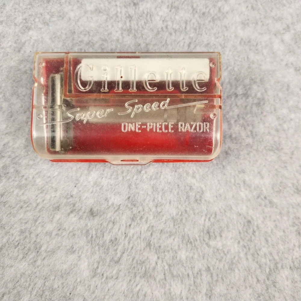 Vintage Gillette Super Speed One-Piece Razor with Case & Schick Blades USA 1960s